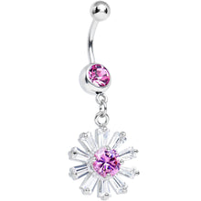 Load image into Gallery viewer, Pink CZ Clear Crystal Flower Burst Dangle Belly Ring
