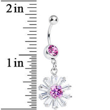 Load image into Gallery viewer, Pink CZ Clear Crystal Flower Burst Dangle Belly Ring
