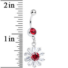Load image into Gallery viewer, Red CZ Clear Crystal Flower Burst Dangle Belly Ring

