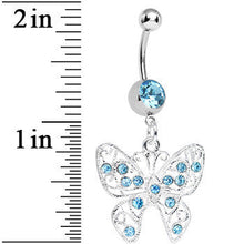 Load image into Gallery viewer, Aqua Gem Fancy Filigree Butterfly Belly Ring
