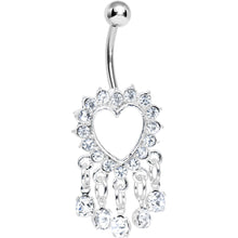Load image into Gallery viewer, Crystalline Gem Super Sparkle Drops and Hollow Heart Dangle Belly Ring
