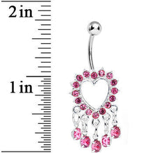Load image into Gallery viewer, Pink Gem Super Sparkle Drops and Hollow Heart Dangle Belly Ring
