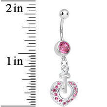 Load image into Gallery viewer, Pink Gem Your Heart Has the Key Dangle Belly Ring
