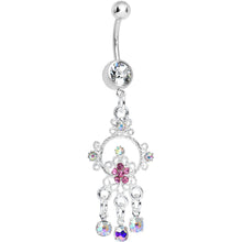 Load image into Gallery viewer, Crystalline Pink Aurora Gem Glimmering Beauty Flower Dangle Belly Ring
