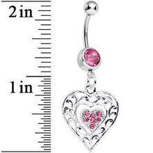 Load image into Gallery viewer, Pink Gem Layered Love Dual Heart Dangle Belly Ring

