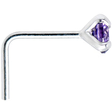 Load image into Gallery viewer, 925 Sterling Silver 3mm Round Purple CZ L-Shape Nose Ring
