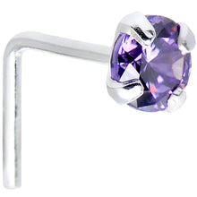 Load image into Gallery viewer, 925 Sterling Silver 3mm Round Purple CZ L-Shape Nose Ring
