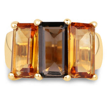 Load image into Gallery viewer, 14K Yellow Gold Plated 8.14 Carat Genuine Smoky Quartz, Citrine and Champagne Quartz .925 Sterling Silver Ring
