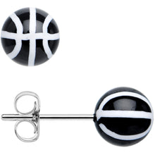 Load image into Gallery viewer, Black Acrylic Double Dribble Basketball Stud Earrings
