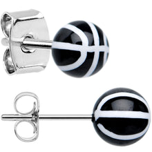 Load image into Gallery viewer, Black Acrylic Double Dribble Basketball Stud Earrings
