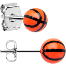 Load image into Gallery viewer, Orange Acrylic Double Dribble Basketball Stud Earrings
