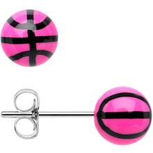 Load image into Gallery viewer, Pink Acrylic Double Dribble Basketball Stud Earrings
