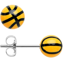 Load image into Gallery viewer, Yellow Acrylic Double Dribble Basketball Stud Earrings
