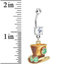 Load image into Gallery viewer, Clear Double Gem Top Hat with Goggles Steampunk Dangle Belly Ring
