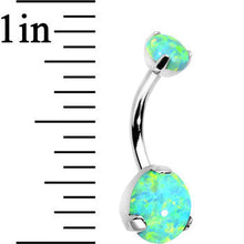 Load image into Gallery viewer, Double Green Synthetic Opal Internally Threaded Belly Ring 3/8
