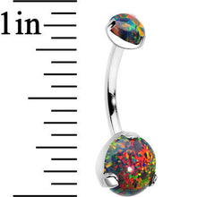 Load image into Gallery viewer, Double Black Synthetic Opal Internally Threaded Belly Ring 7/16
