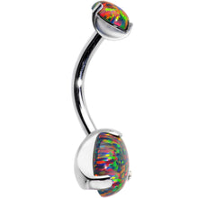 Load image into Gallery viewer, Double Black Synthetic Opal Internally Threaded Belly Ring 7/16
