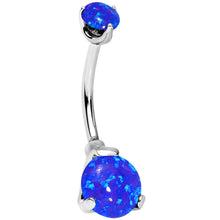 Load image into Gallery viewer, Double Blue Synthetic Opal Internally Threaded Belly Ring
