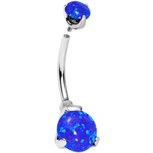 Load image into Gallery viewer, Double Blue Synthetic Opal Internally Threaded Belly Ring
