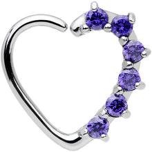 Load image into Gallery viewer, 16G Purple CZ Heart Left Closure Daith Cartilage Tragus Earring
