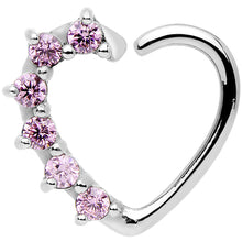 Load image into Gallery viewer, 16G Pink CZ Heart Right Closure Daith Cartilage Tragus Earring
