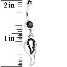 Load image into Gallery viewer, Black Gem Sparkling Angel Wing Hollow Dangle Belly Ring
