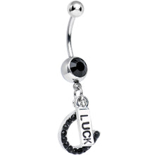 Load image into Gallery viewer, Black Gem Double the Luck Horseshoe Dangle Belly Ring

