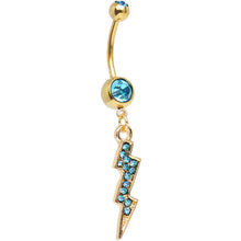Load image into Gallery viewer, Aqua Gem Gold Plated Flash of Lightning Dangle Belly Ring
