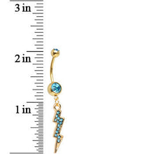 Load image into Gallery viewer, Aqua Gem Gold Plated Flash of Lightning Dangle Belly Ring
