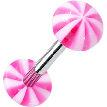 Load image into Gallery viewer, 14G Pink White Acrylic Peppermint Love Barbell Tongue Ring 5/8
