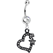 Load image into Gallery viewer, Clear Gem Celestial Bodies Dark Heart Dangle Belly Ring
