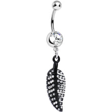 Load image into Gallery viewer, Clear Gem Glimmering Black Forest Leaf Dangle Belly Ring
