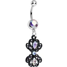 Load image into Gallery viewer, Aurora Gem Black Frilly London Lace Dangle Belly Ring

