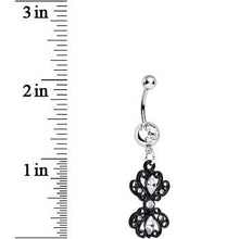 Load image into Gallery viewer, Clear Gem Black Frilly London Lace Dangle Belly Ring
