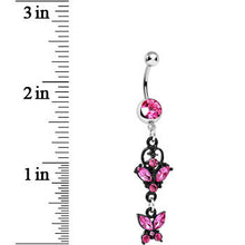 Load image into Gallery viewer, Pink Gem Bejeweled Black Butterfly Dangle Belly Ring
