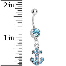Load image into Gallery viewer, Aqua Gem Sparkle Anchor Dangle Belly Ring
