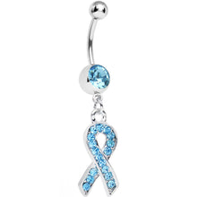 Load image into Gallery viewer, Aqua Gem Fashionable Awareness Ribbon Dangle Belly Ring
