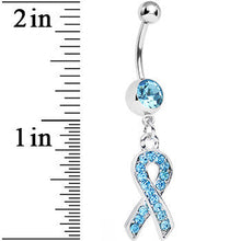 Load image into Gallery viewer, Aqua Gem Fashionable Awareness Ribbon Dangle Belly Ring
