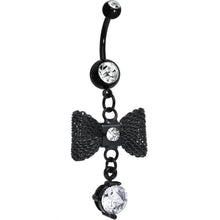 Load image into Gallery viewer, Clear Gem Going to a Formal Black Bow Tie Dangle Belly Ring
