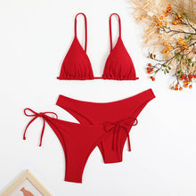 Load image into Gallery viewer, Essential Edge 3-Piece Bikini Set for Women – Solid Color High-Cut Triangle Top Two-Style Bottoms with Side Lace-Up Design &amp; Quick-Drying Comfort – Versatile Women's Swimwear for Summer Pool Beach &amp; Travel
