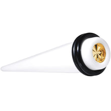 Load image into Gallery viewer, White Acrylic Gold Flashy Tire Rim Taper 2G to 20mm
