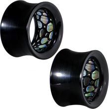 Load image into Gallery viewer, 5/8 Black Acrylic Almost Abalone Double Flare Tunnel Plug
