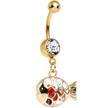Load image into Gallery viewer, Multi Cubic Zirconia Gold Plated Glamorous Goldfish Dangle Belly Ring
