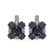 Load image into Gallery viewer, 2.67 Carat Genuine Amethyst White Sapphire &amp; Black Diamond .925 Sterling Silver Earrings
