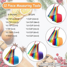 Load image into Gallery viewer, 12 Piece Measuring Cups and Spoons Set, Colored Kitchen Measure Tools, Durable Nesting Cups and Spoons for Dry and Liquid, Dishwasher Safe
