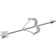 Load image into Gallery viewer, 14G Clear Gem Dazzling Bow and Arrow Industrial Barbell 38mm
