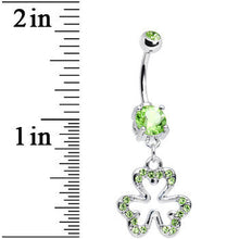 Load image into Gallery viewer, Peridot Cubic Zirconia Brilliant Three Leaf Clover Dangle Belly Ring

