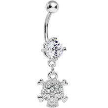 Load image into Gallery viewer, Clear Gem Crystal Pirate Skull and Crossbones Dangle Belly Ring
