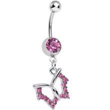 Load image into Gallery viewer, Pink Crystal Open Wing Graceful Butterfly Dangle Belly Ring
