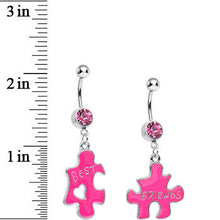 Load image into Gallery viewer, Pink Crystal Double Puzzle Piece Best Friends Dangle Belly Ring Set
